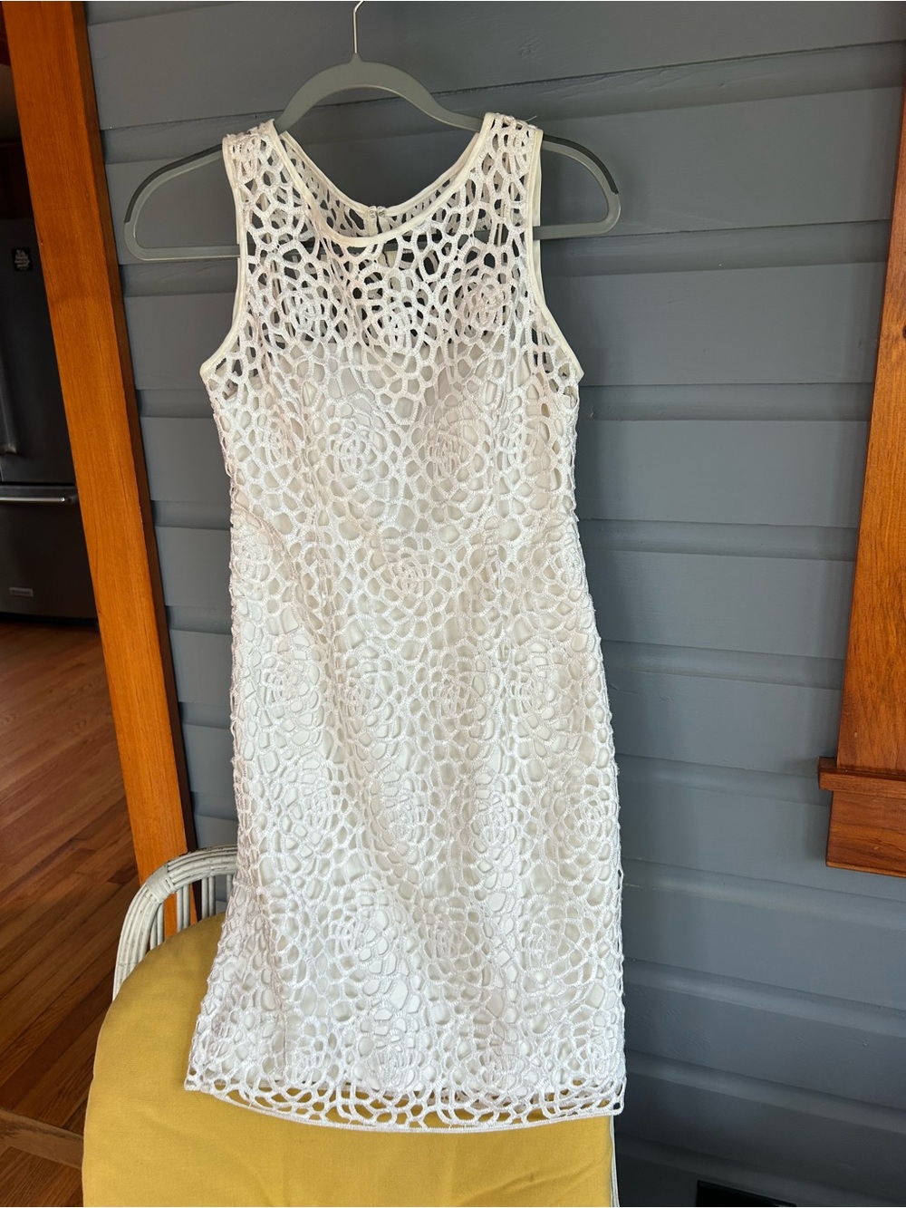 Cache White Crochet Sheath Dress with Openwork Lace